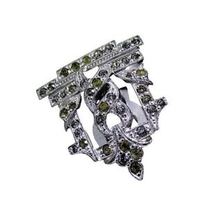 Vintage Old Art Deco Signed Smoky Rhinestone Rhodium Plate Dress Clip Buckle*Pat